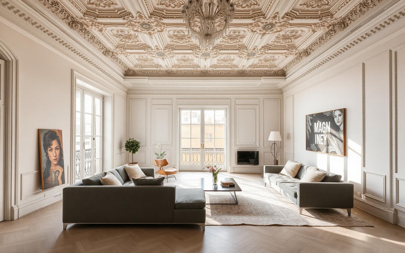Salón reformado en piso clásico de Madrid